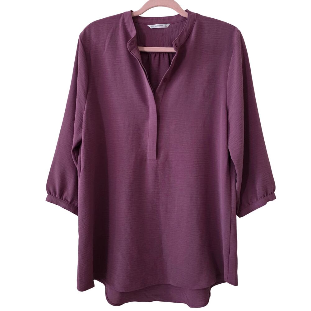 Port Authority Purple Mist 3/4-Sleeve Textured Crepe Tunic Size Large